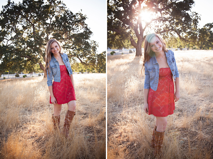 sun shining through oak tree california high school girl senior portrait